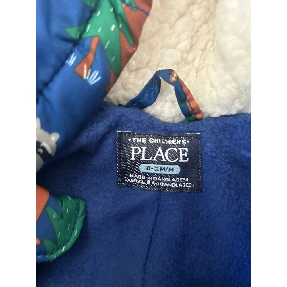 The Childrens Place Kids 0-3M Snowsuit Woodland Animal Puffer Bunting Blue